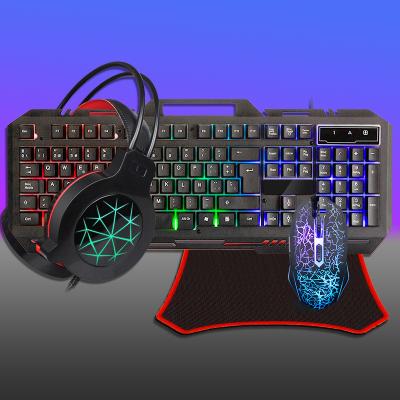 China Hot Sale OEM Multimedia Keys 4 in 1 Gaming Mouse Keyboard Backlit Cable Combo Gamer with RBG Backlight Earphone Mouse Pad for PC Gaming Desktop for sale