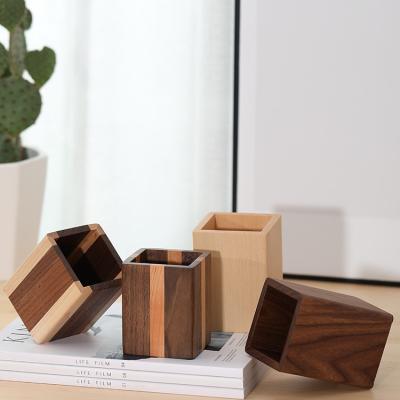 China Creative Simple Solid Wood Custom Minimalist Desktop Pen Holder Storage Boxes Ornament for sale