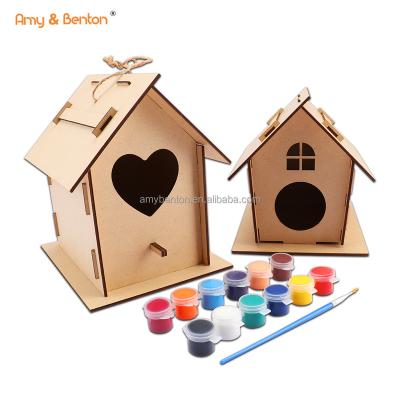 China New Breathable DIY Bird House Build And Paint Outdoor High Quality Wooden Decoration DIY Bird House Painting Kit For Sale for sale