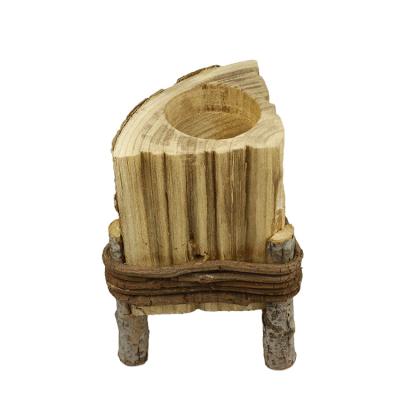 China Long Home Decor Christmas Handmade Wooden Eco-Friendly 100% Natural Rustic Home Furniture Decoration Candlestick Holder for sale