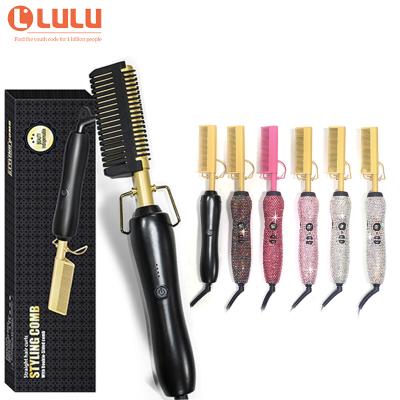 China High Heat Compress Comb Custom Rhinestone Ceramic Bling Hot Comb For 500F Degree Hair Straightener for sale