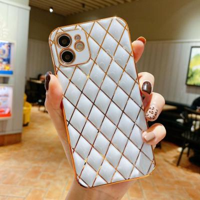 China 2022 Luxury Shockproof Plating Grid Leather Cell Phones Case For iPhone 13 Pro Max for sale