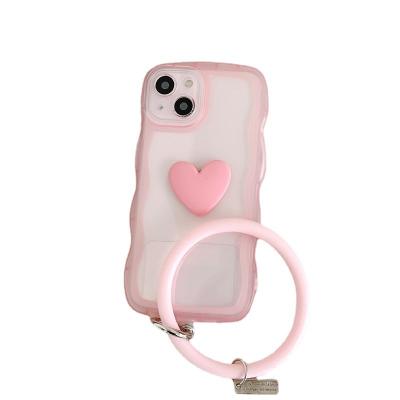 China Heart Shockproof Wristband Love Candy Bumper Phone Case For Pro 12 11 Pro Max Mint Transparent Print Soft Tpu Max iPhone 13 Back Cover for sale