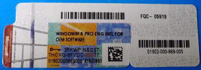 China Original FPP Windows Key Sticker For Windows 8 Pro Eng Intl OEM for sale