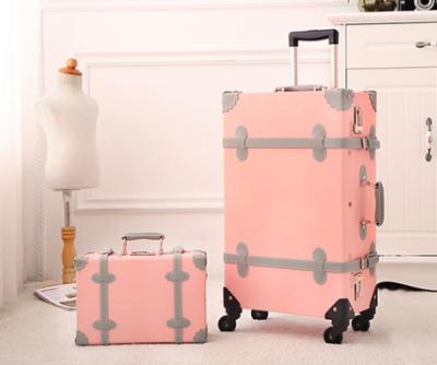 China High Quality UNIWALKER Women's Crystal Pink Vintage PU Suitcase Rolling Luggage Beautiful Leather Travel Trolley With Spinner Wheels for sale