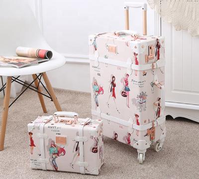 China High Quality New Style PU Vintage Leather Suitcase Sets Retro Trunk Luggage Trolley Case Bag Suitcase Rolling Luggage For Girls for sale