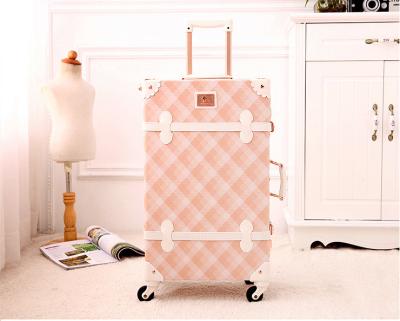 China High Quality 3PCS/SET Spinner Luggage Set Vintage Print Suitcase PU Leather Water Resistant Travel Trolley Bag for sale