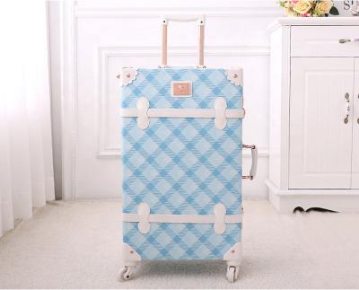 China High Quality 3PCS/SET Leather Spinner Luggage Set Vintage Printing Suitcase PU Travel Trolley Rolling Wheel Water Resistant Straight Box for sale