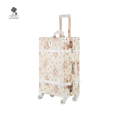 China High Quality Cute Girls Design Floral Printing Hand Spinner Rolls 3 Pcs Vintage Trolley Luggage Set for sale