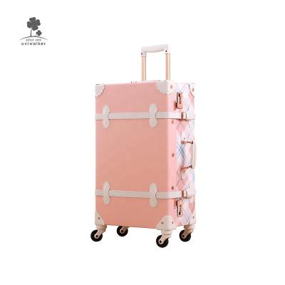 China Vintage Luggage Trolley Bag Vintage Style Cheap Old-fashioned Look Rose Gold Pu Leather Suitcase Small Luggage With Wheels For Sale for sale