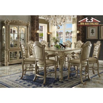 China Longhao Adjustable Luxury Dining Room Furniture Wooden Carving Round Dining Table Set (Other) for sale