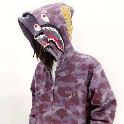 China Fashion MONKEY Style Anti-pilling Blue Bape Hoodie Camouflage Cotton Supplier Sweatshirt Men's Unisex Shark Jacket for sale