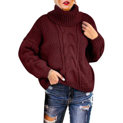 China Oversized Casual Women's Turtle Neck Breathable Balloon Color Long Sleeve Sweater Custom Made Chunky Cable Loose Outerwear Knit for sale