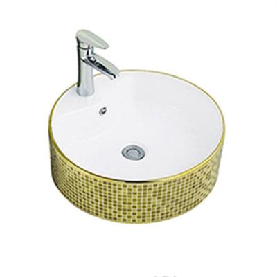 China Easy Clean Chinese Factory Qualified Ceramic Sanitary Ware Rectangular Bathroom Round Shaped Gold Colored Art Basin for sale