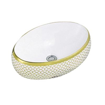 China Easy Clean Chinese Factory Qualified Oval Ceramic Sanitary Ware Bathroom Gold Color Sink for sale