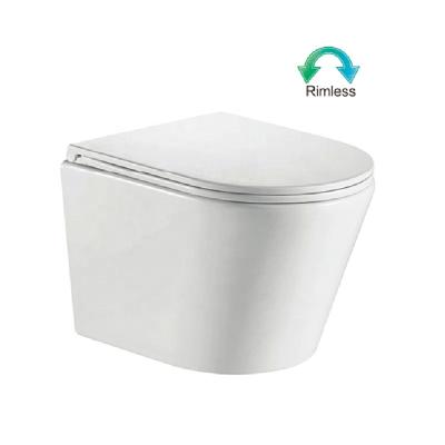 China Desgin Latest Rimless Chinese Ceramic White Bathroom Tank OEM Modern Wall Hung Toilet for sale