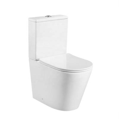 China Modern Design Bathroom Modern Design Double-Flow Ware Rimless Two Piece Toilet European Market Chinese Ceramic Sanitary White Glossy for sale