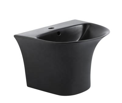 China Easy Clean European Design Countertops Mounted Chaozhou Round Matte Black Wall Hung Ceramic Wash Basin for sale