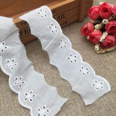 China Other Hot Sale 4cm Garment Accessories Embroidery Trim Lace Up White Embroidered Cotton Lace Trim for sale