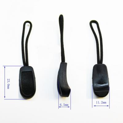 China Wholesale Nickel Free Black Zipper Pullers Clothes Zipper Pull Accessory OEM Rope Slider Puller Plastic End Clasp for sale