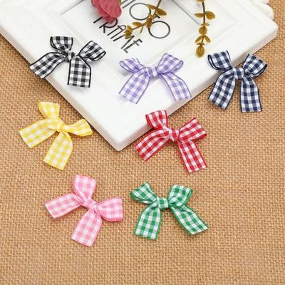 China Handmade Hot Sale Garment Embellishments Appliques Polyester Plaid Bows Small Bowknot For Hair Accessories Clothing for sale