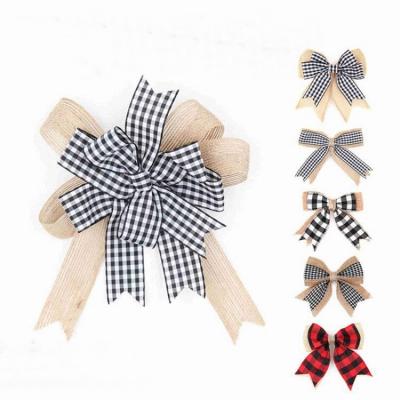 China Perfect For Decoations New Fashion Handmade Decorative Jute Ribbon Hangers Large Burlap Bows For Christmas Decoration Gift Wrapping for sale