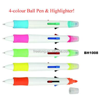 China Factory Price Eco-Friendly Marker Pen Double Headed 4 Colors In 1 Ball Pen Promotion Pen With Highlighter for sale