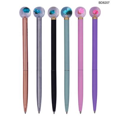 China Promotional Factory Wholesale Eco-friendly No Ball Pen Metal Ballpoint Pen Dry Flower On Top Handle Ballpoint Pen for sale