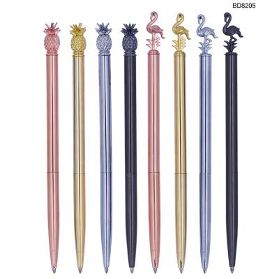 China 2021 Twistable Tip Pen Pineapple Gold Flamingo On Top Ball Pen No Grip Metal Ball Eco-Friendly Pen for sale