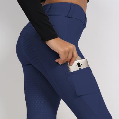 China Anti-pilling Navy Rider Breeches Full Seat Silicone Printing Women Horse Racing Pants With Pocket Wholesale Rider for sale