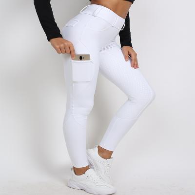 China Durable High Quality White Competition Full Silicone Seat Rider Breeches Pocket Women Pro-skin Sports Riding Tights Pants for sale