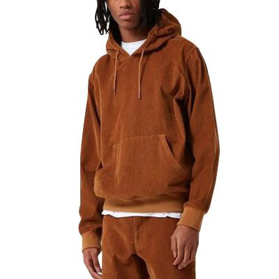 China Other Custom men's plain pulloff corduroy pocket hoodie, brown for sale