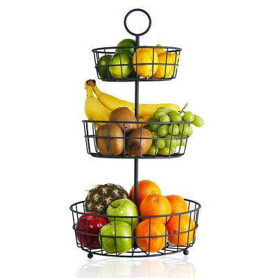 China Sustainable Metal Wire 3 Tier Fruit Basket Countertop Rack For Storing Veggies, Bread, Fruits And More for sale