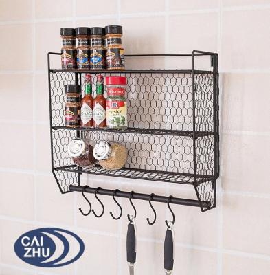 China Wall Mounted Organizer Sustainable Kitchen Metal Wire 3-Tier Spice Jar Rack With Removable S-Hooks for sale