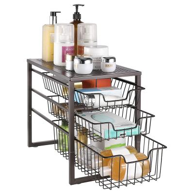 China 3-Tier Workable Under Sink Cabinet Organizer with Slide Out Storage Drawer Desk Organizer for Kitchen Bathroom Office, Stackable for sale