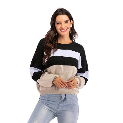 China Autumn new anti-pilling round neck knitted sweater striped round neck long sleeve women's sweater for sale