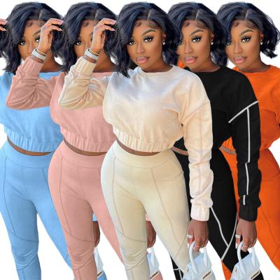 China Amazon Hot Sale Solid Color Anti-pilling Crop Tops Sweatshirts Set Joggers Tracksuits Women Two Piece Pants Sets for sale