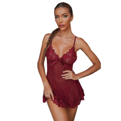 China Lingerie Women Babydoll & Elegant Mesh Women Shirtdress Dress Splicing Design Babydoll Set Lace Shirtdress Hammock Lingerie With Thong for sale