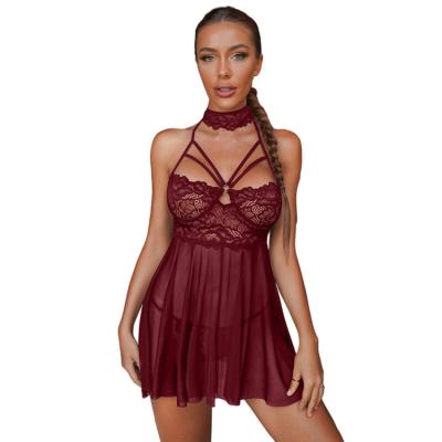 China Lingerie Women Babydoll & Shirtdress Nightgown Set For Women Lace Up Babydoll Sleepwear Nightgowns Sheer Shirtdress Dress Costume for sale