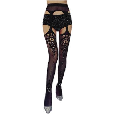 China Breathable Fall In Love Rhinestone Black Ins Summer Women Crotchless Silk Pattern Stockings Tight Pantyhose for sale