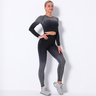 China Workout Gym Wear Clothing Suit Breathable Sports Pants And Long Sleeve Sustainable Fitness Women Seamless 2 Piece Yoga Wear for sale