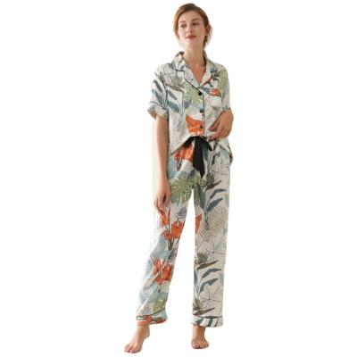 China 2022 wholesale QUICK DRY hot sale plus size comfortable and high quality imitated pajamas suit silk fabric women's sleepwear for sale