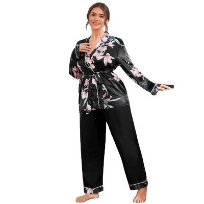 China 2022 QUICK DRY hot seller plus size satin pajamas lounge set pj sets for women pajamas women sleepwear baju tidur silk sleepwear for sale