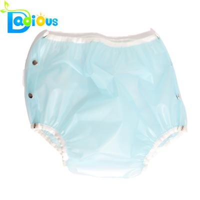 China Adult Baby Waterproof Plastic PVC Printed Washable Trousers Solid Color Pants Button Washable Pants for sale