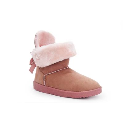 China 2021 new design wholesale high quality pink bow lit color warmful and colorfu fur boots for women for sale