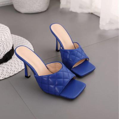 China Breathable Shoes Store New Style Weave Upper Slip On Female High Heel Shoes Women Sandals Ladies Heels Shoes for sale