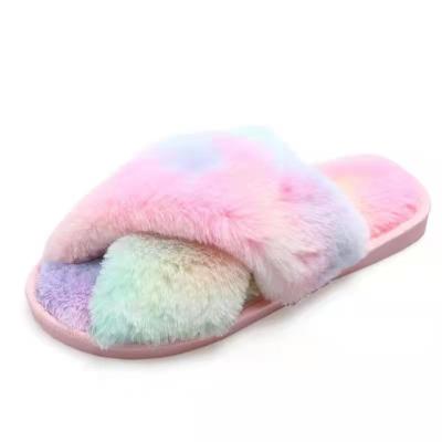 China Fashion Trend Shoes Indoor Outdoor Fluffy Ladies Fuzzy Fur Slippers Soft Fashion Women's Fur Slides Custom Stock 2022 For Women for sale