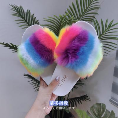 China Fashion Trend Shoes Fluffy Lady Fur Slippers Flip Flop For Women Fashion Running Wholesale Custom Color Fur Slides for sale