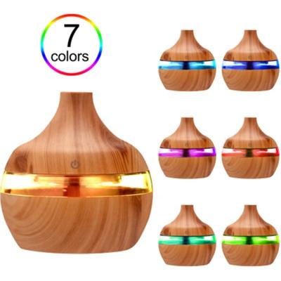 China Color Changing Light Direct Printing Colorful Led Humidifier 300ml Mini Wood Grain Essential Oil Manual Diffuser Car Designs LED Logo 7 Lights Purifier for sale