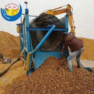 China Small Scale Alluvial Gold Mining Mobile Gold Washing Trommel Plant 100mm 150TPH for sale